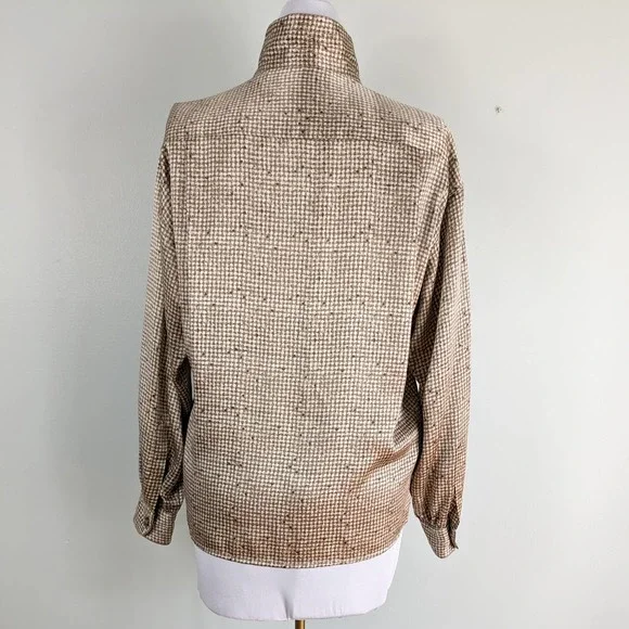 Vintage Linda Allard Ellen Tracy Silk Blouse Top Shirt Button Long Brown 90s 8 - Picture 5 of 14